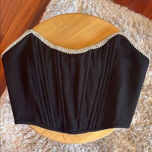 Elegant Black Strapless Corset Top with Silver Accents